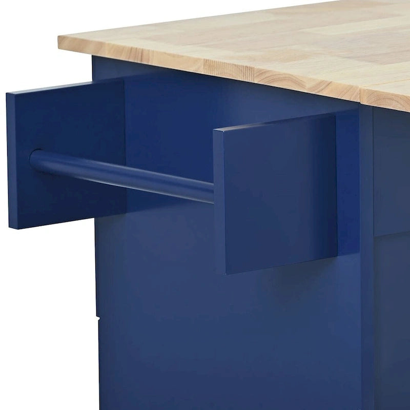 Rolling Kitchen Island with Drop Leaf, 3 Drawers and Solid Wood Top, Multiple Colors