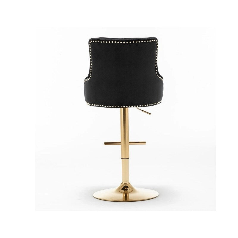 Adjustable Swivel Bar Stool with Velvet Seat and Gold Base, Set of 2