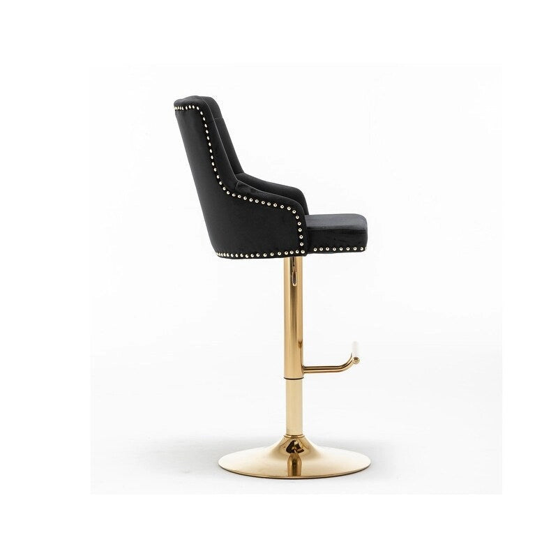 Adjustable Swivel Bar Stool with Velvet Seat and Gold Base, Set of 2