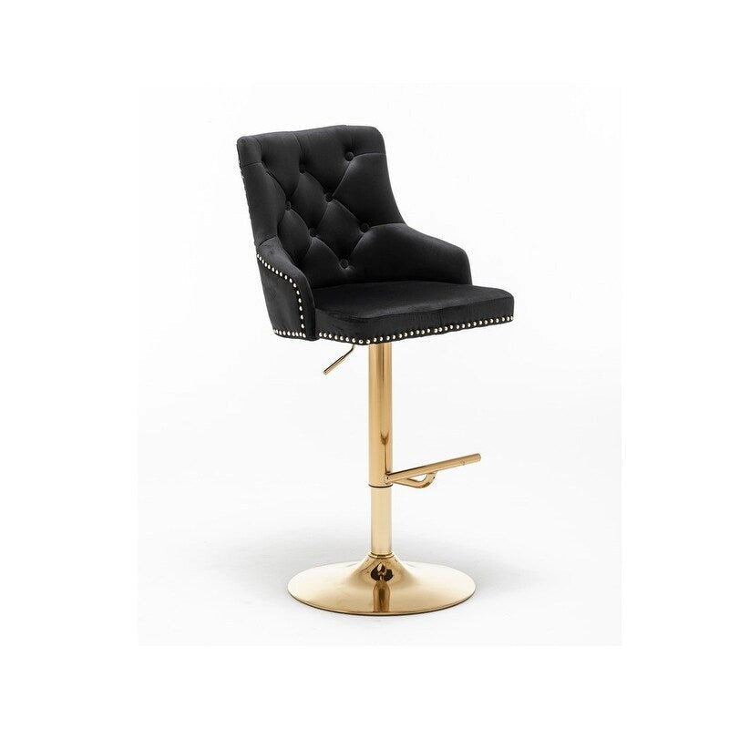 Adjustable Swivel Bar Stool with Velvet Seat and Gold Base, Set of 2