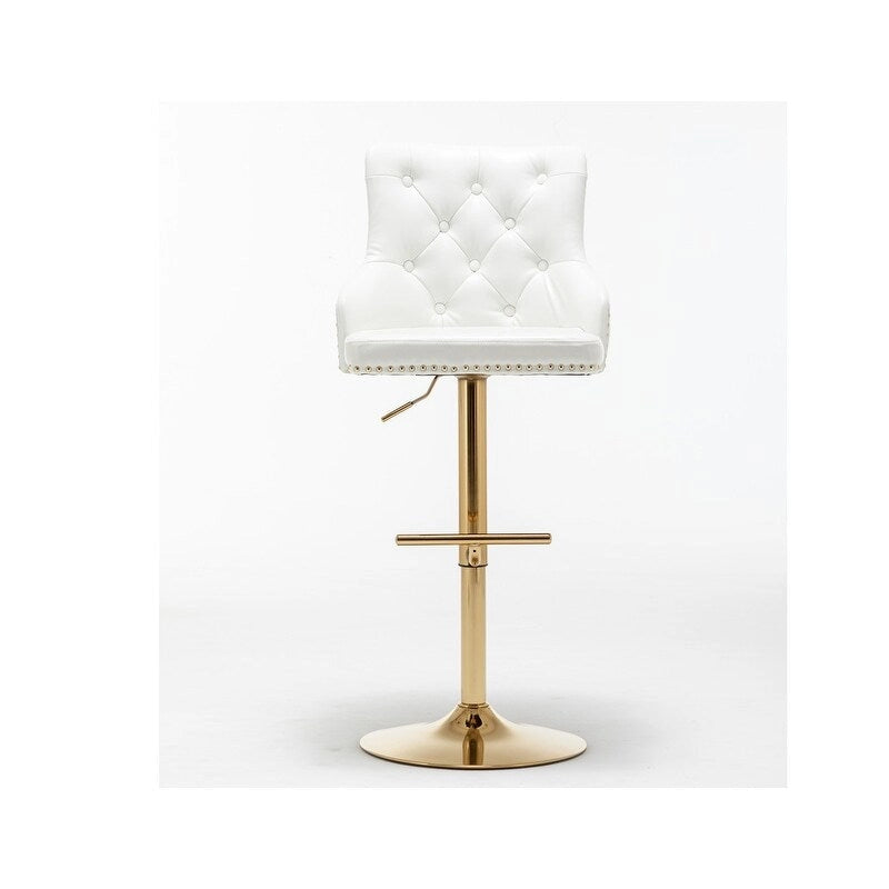 Adjustable Swivel Bar Stool with Velvet Seat and Gold Base, Set of 2