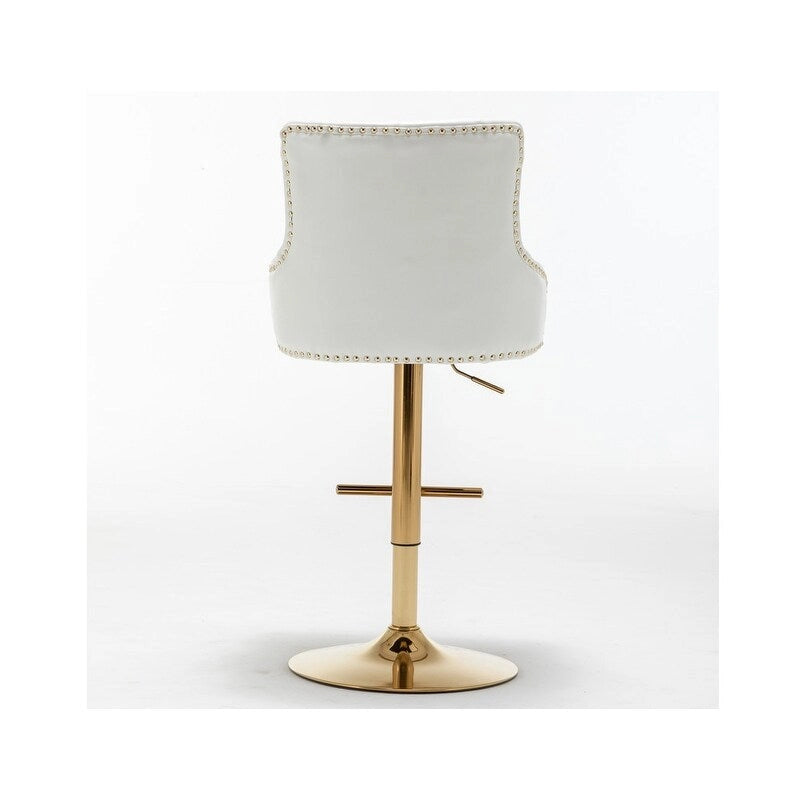 Adjustable Swivel Bar Stool with Velvet Seat and Gold Base, Set of 2