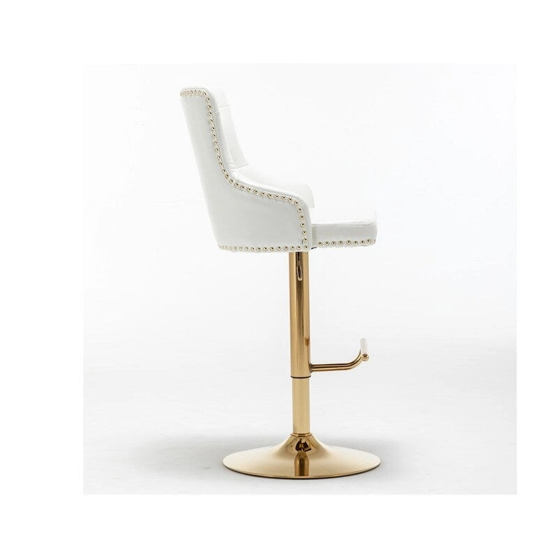 Adjustable Swivel Bar Stool with Velvet Seat and Gold Base, Set of 2