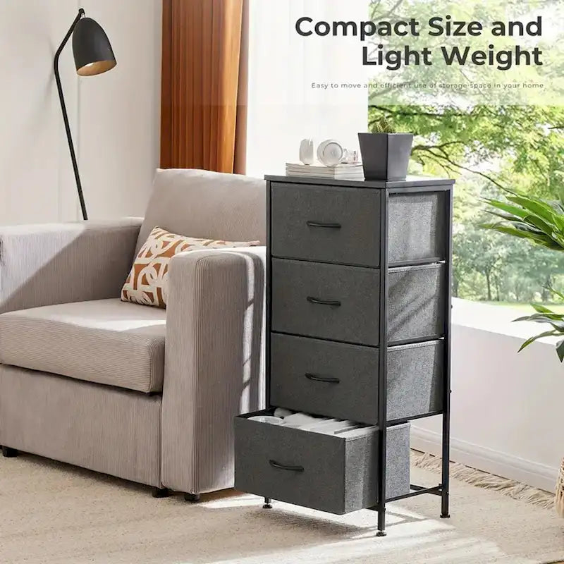 4-Drawer Fabric Dresser Storage Tower with Cabinet for Bedroom and Closet