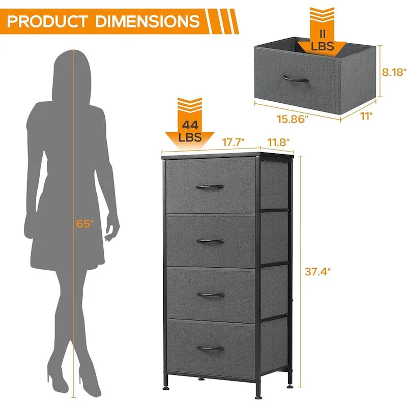 4-Drawer Fabric Dresser Storage Tower with Cabinet for Bedroom and Closet