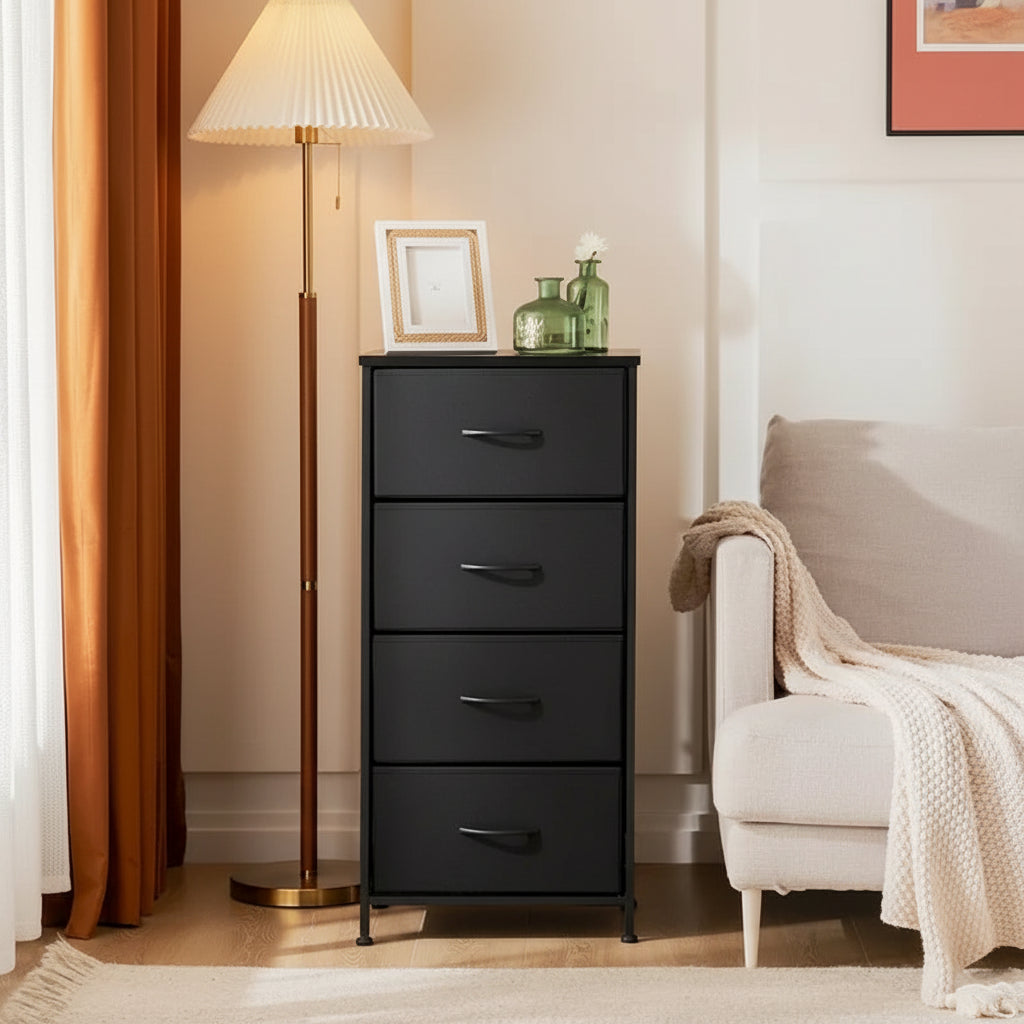 4-Drawer Fabric Dresser Storage Tower with Cabinet for Bedroom and Closet