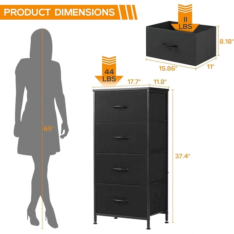 4-Drawer Fabric Dresser Storage Tower with Cabinet for Bedroom and Closet