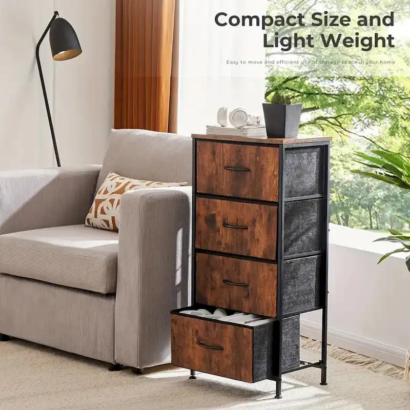 4-Drawer Fabric Dresser Storage Tower with Cabinet for Bedroom and Closet