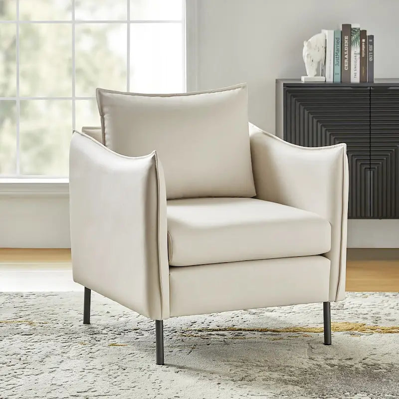 Anti-Scratch Fabric Accent Chair with Black Metal Legs, Pet-Friendly