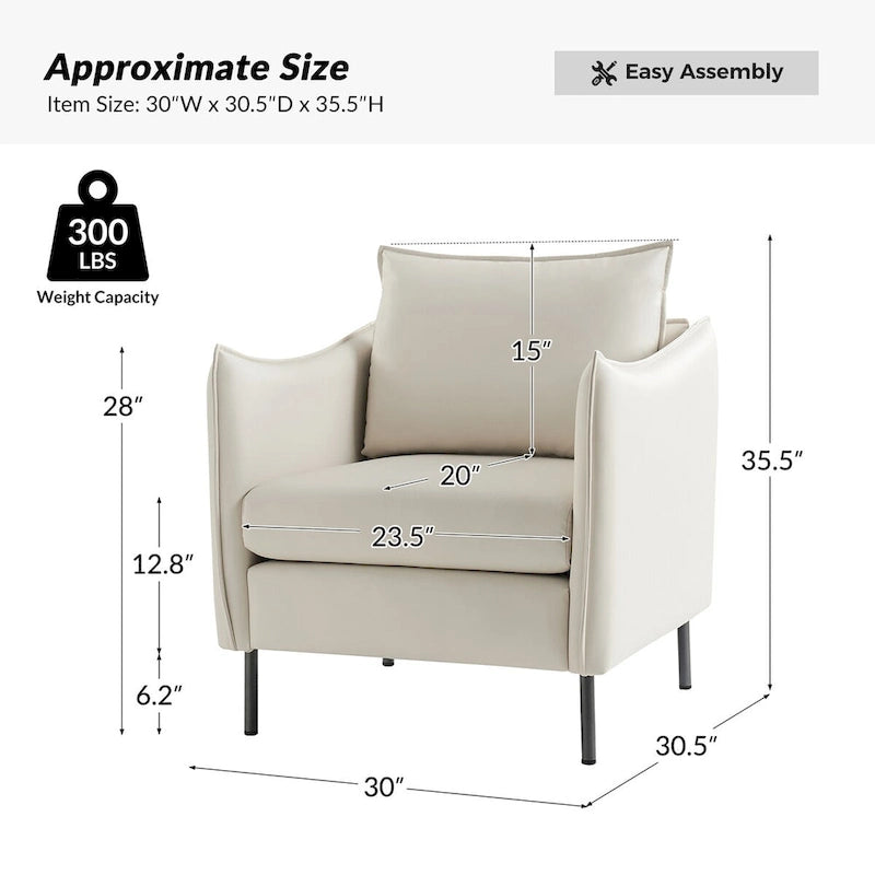 Anti-Scratch Fabric Accent Chair with Black Metal Legs, Pet-Friendly