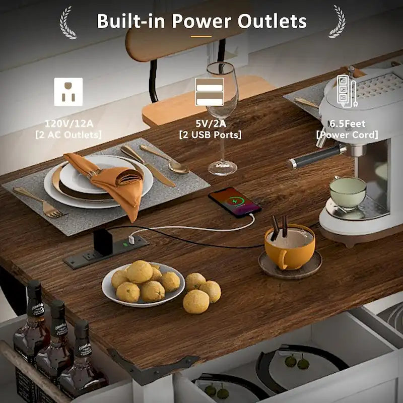 54-Inch Farmhouse Kitchen Island with Sliding Barn Door, Drop Leaf and Power Outlet