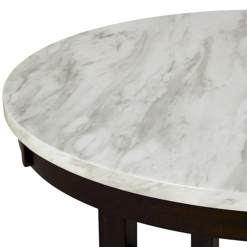 47-Inch Round Dining Table with Faux Marble Top and Boomerang Wood Legs, White and Brown
