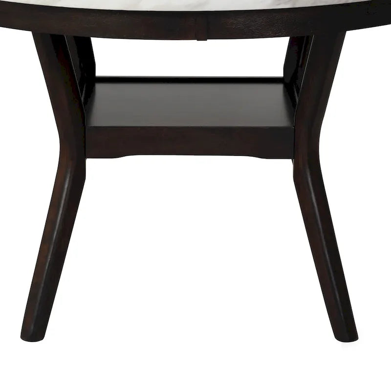 47-Inch Round Dining Table with Faux Marble Top and Boomerang Wood Legs, White and Brown