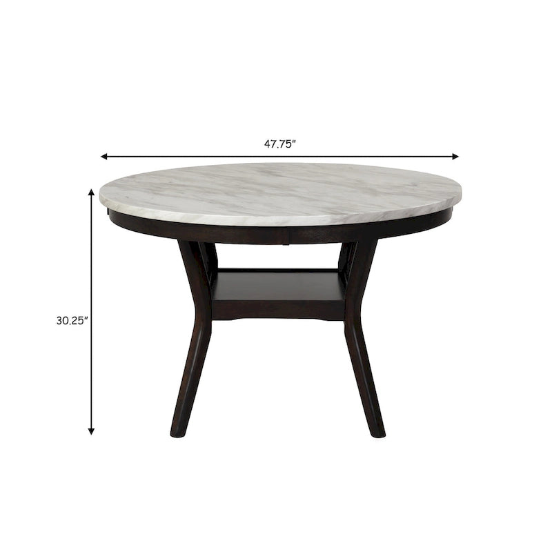 47-Inch Round Dining Table with Faux Marble Top and Boomerang Wood Legs, White and Brown