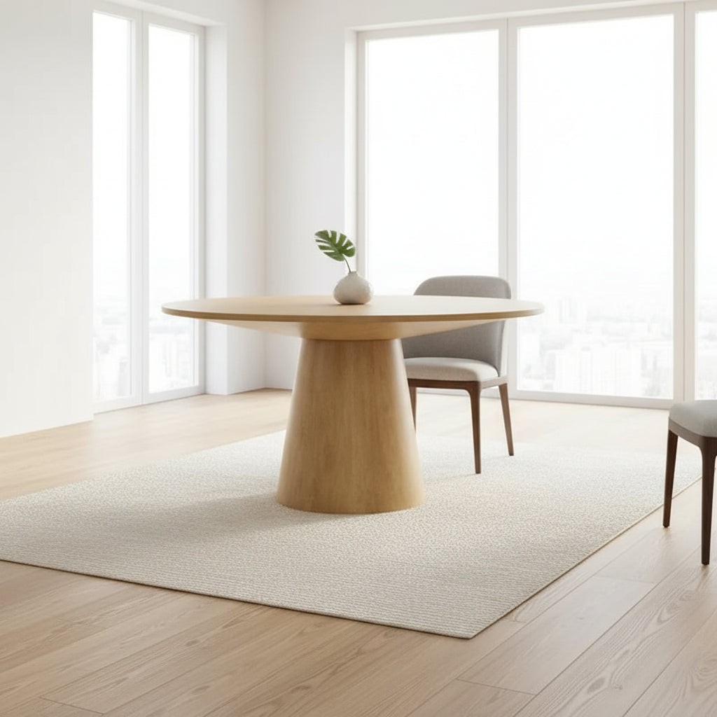 Yuvi 59 Inch Dining Table, Round Tabletop and Pedestal Base, Brown Finish