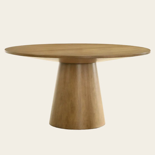 59-Inch Round Dining Table with Pedestal Base, Brown Finish