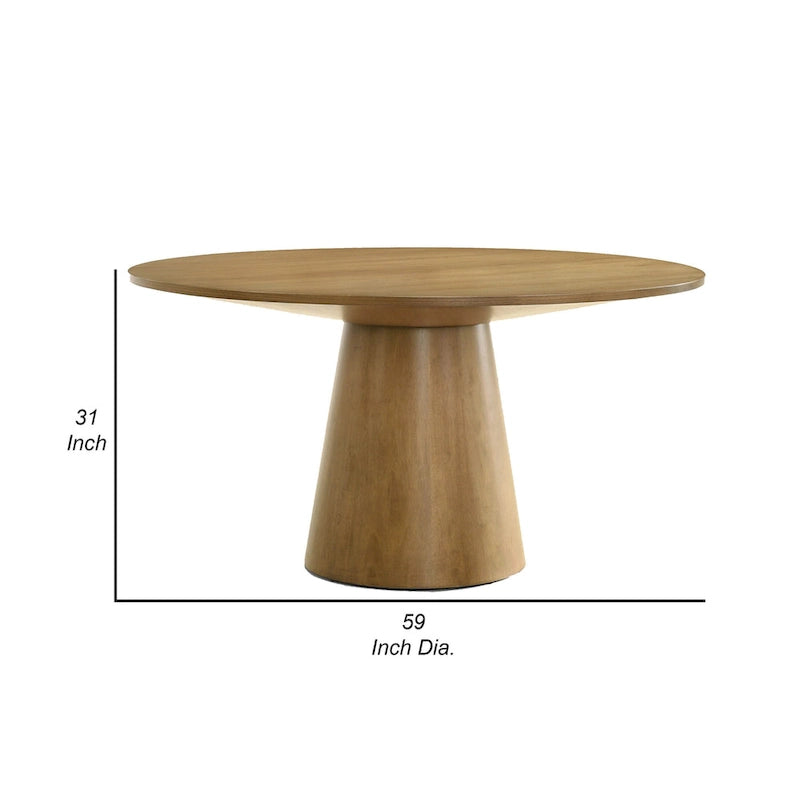 59-Inch Round Dining Table with Pedestal Base, Brown Finish
