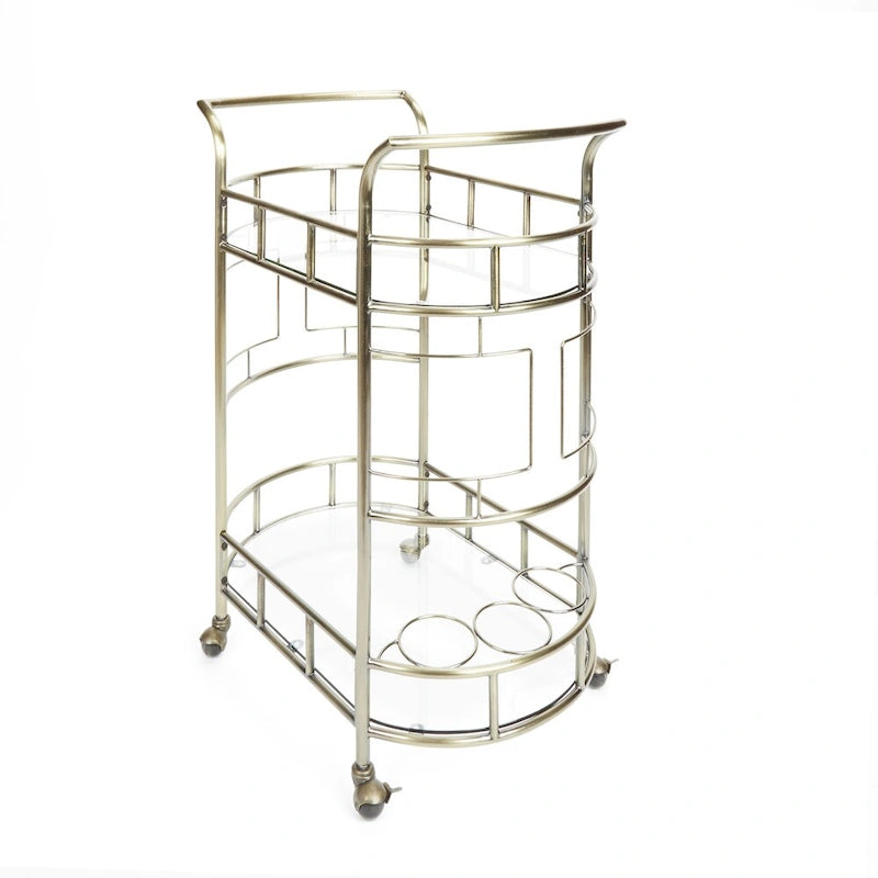 Antique Gold 2-Tier Metal and Glass Serving Cart