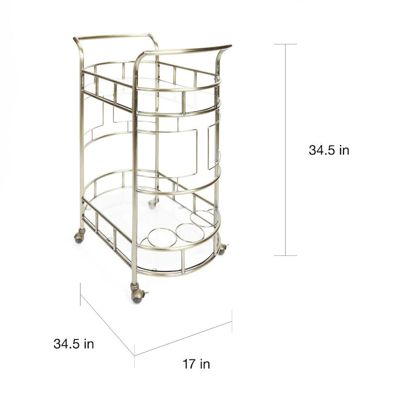 Antique Gold 2-Tier Metal and Glass Serving Cart