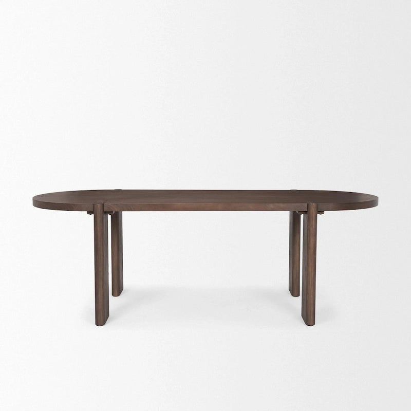 Oval Dining Table with Elm Veneer and Solid Elm Legs, Dark Brown