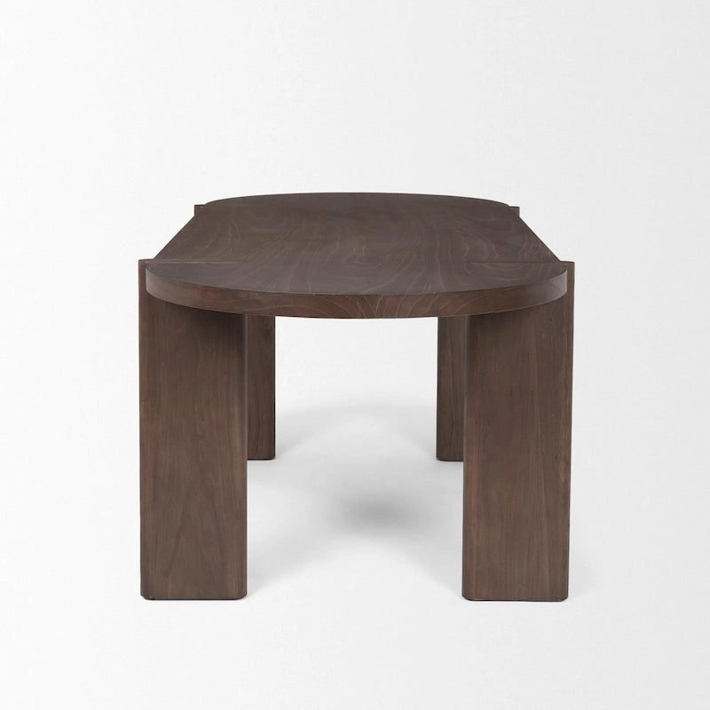 Oval Dining Table with Elm Veneer and Solid Elm Legs, Dark Brown