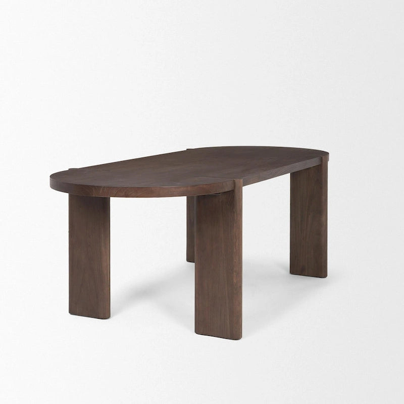 Oval Dining Table with Elm Veneer and Solid Elm Legs, Dark Brown