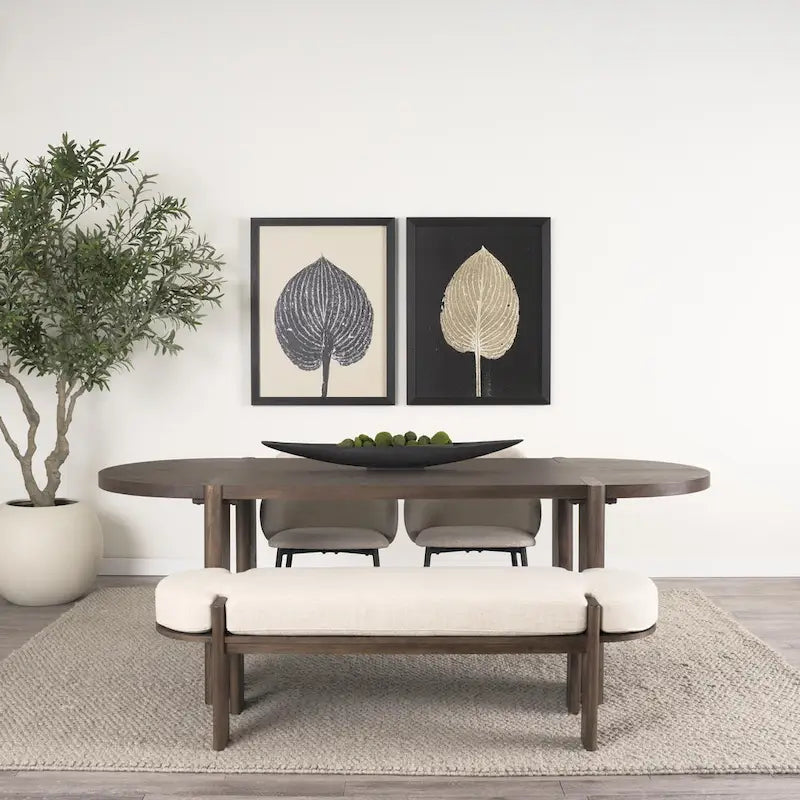 Oval Dining Table with Elm Veneer and Solid Elm Legs, Dark Brown