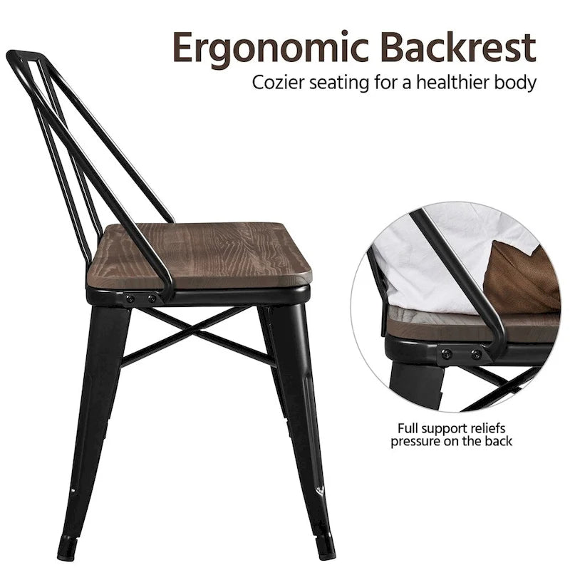 Industrial Dining Bench with Wood Top and Detachable Backrest, Black