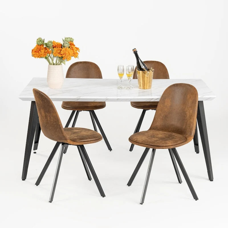 63-Inch Rectangular Dining Table for 4-6, Faux Marble Top with Metal Legs