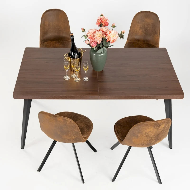 63-Inch Rectangular Dining Table for 4-6, Faux Marble Top with Metal Legs