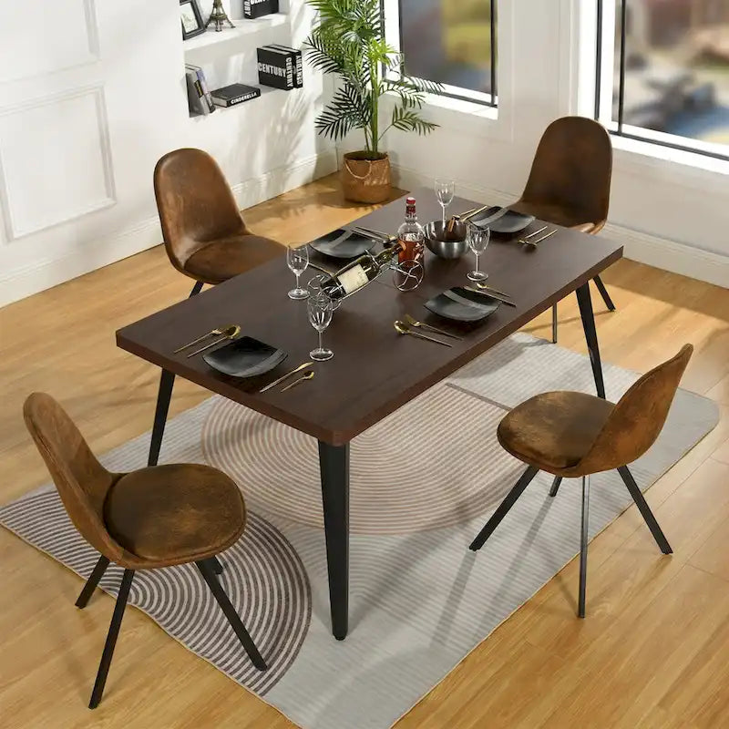 63-Inch Rectangular Dining Table for 4-6, Faux Marble Top with Metal Legs