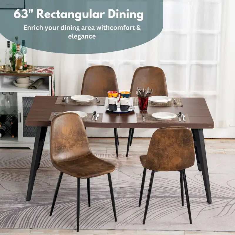 63-Inch Rectangular Dining Table for 4-6, Faux Marble Top with Metal Legs