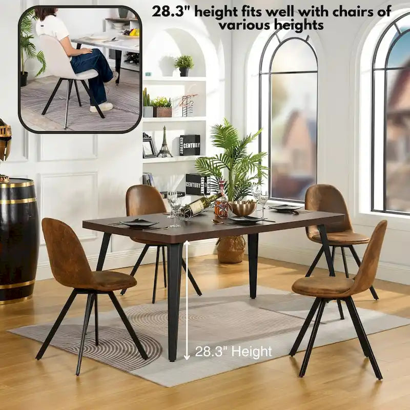 63-Inch Rectangular Dining Table for 4-6, Faux Marble Top with Metal Legs
