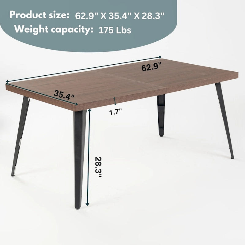 63-Inch Rectangular Dining Table for 4-6, Faux Marble Top with Metal Legs