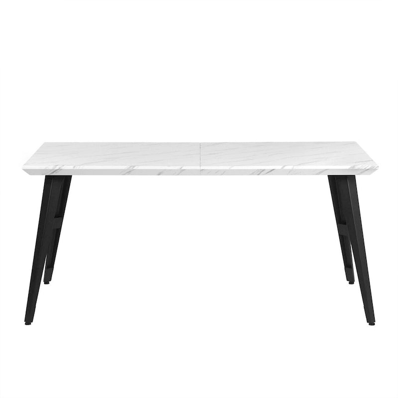 63-Inch Rectangular Dining Table for 4-6, Faux Marble Top with Metal Legs