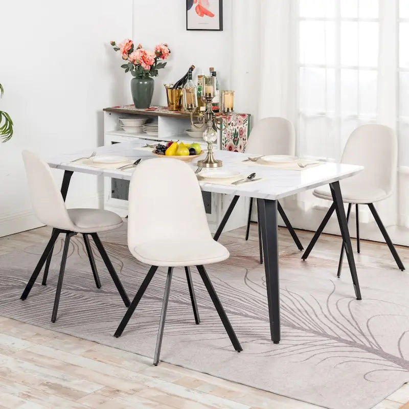63-Inch Rectangular Dining Table for 4-6, Faux Marble Top with Metal Legs
