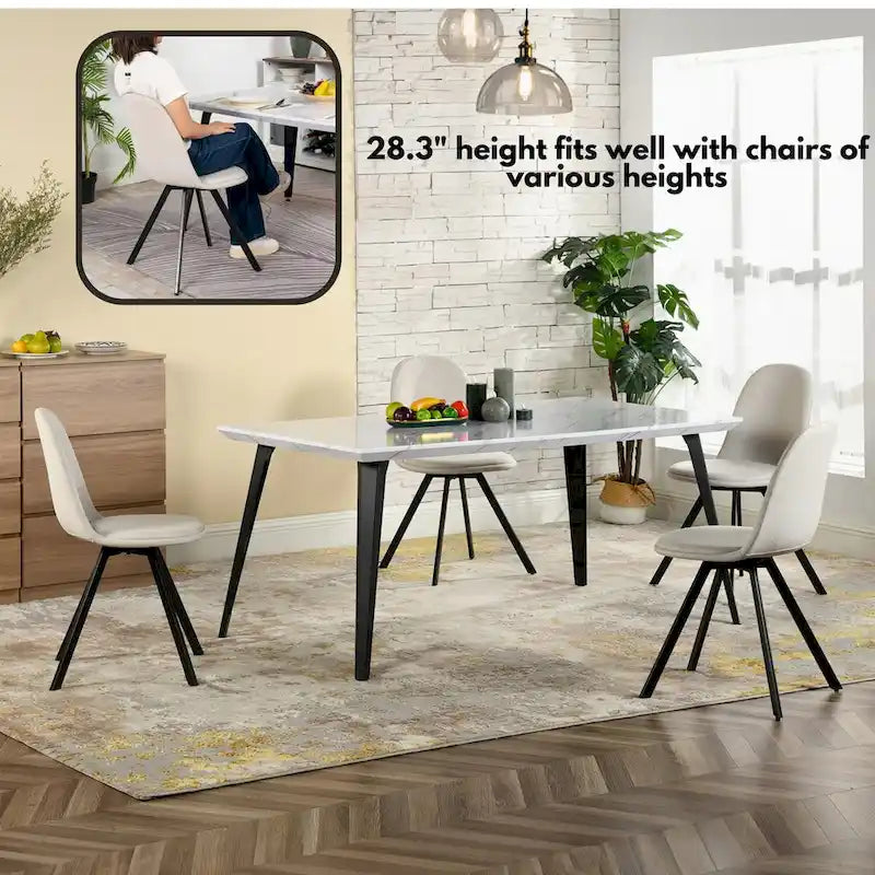 63-Inch Rectangular Dining Table for 4-6, Faux Marble Top with Metal Legs