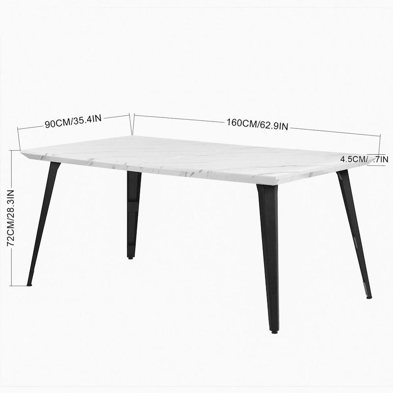 63-Inch Rectangular Dining Table for 4-6, Faux Marble Top with Metal Legs
