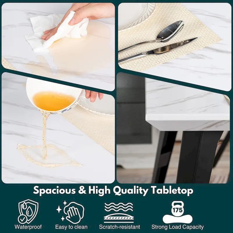 63-Inch Rectangular Dining Table for 4-6, Faux Marble Top with Metal Legs
