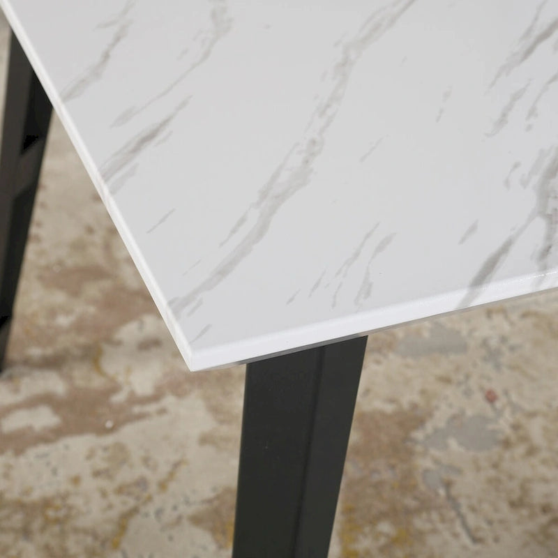 63-Inch Rectangular Dining Table for 4-6, Faux Marble Top with Metal Legs