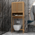Bamboo Over-the-Toilet Storage Cabinet with Open Shelf and Double Louvered Doors