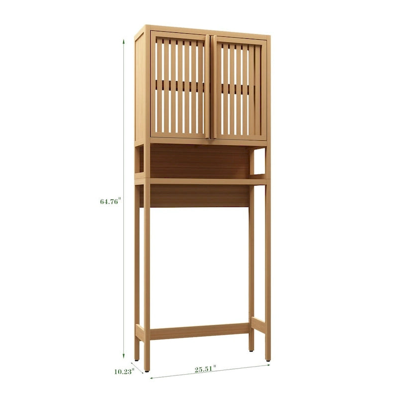Bamboo Over-the-Toilet Storage Cabinet with Open Shelf and Double Louvered Doors