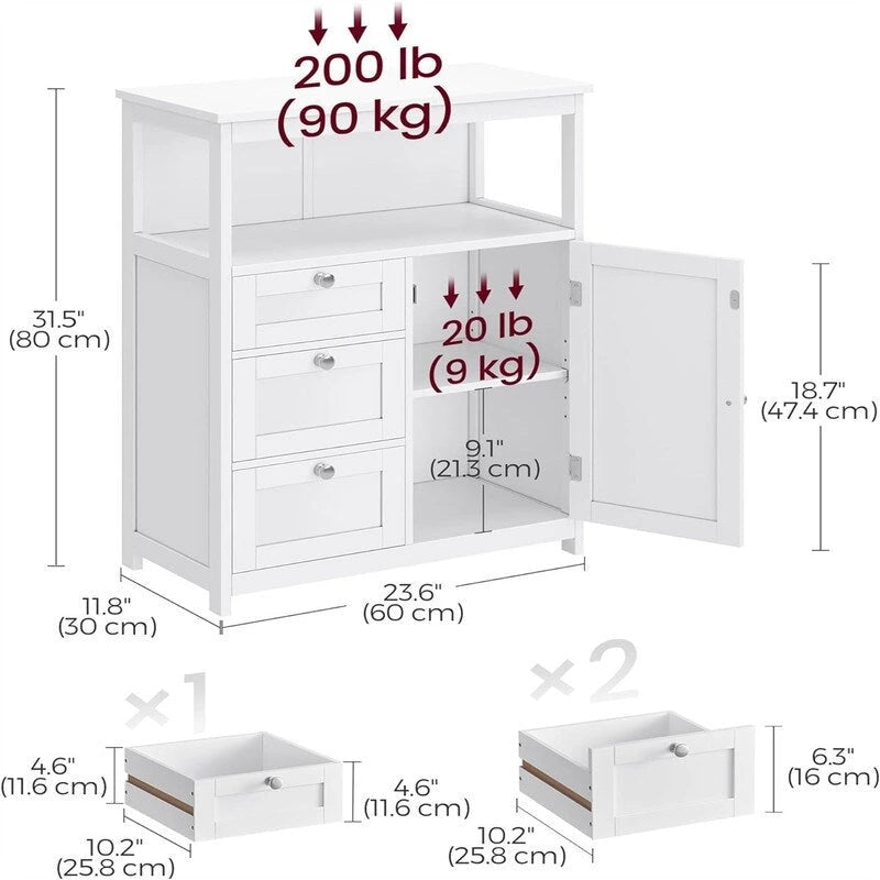Bathroom Floor Storage Cabinet with 3 Drawers and Adjustable Shelf, White