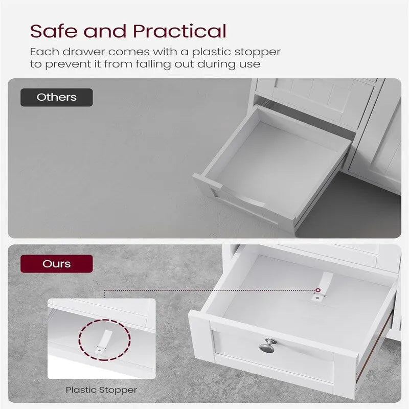 Bathroom Floor Storage Cabinet with 3 Drawers and Adjustable Shelf, White