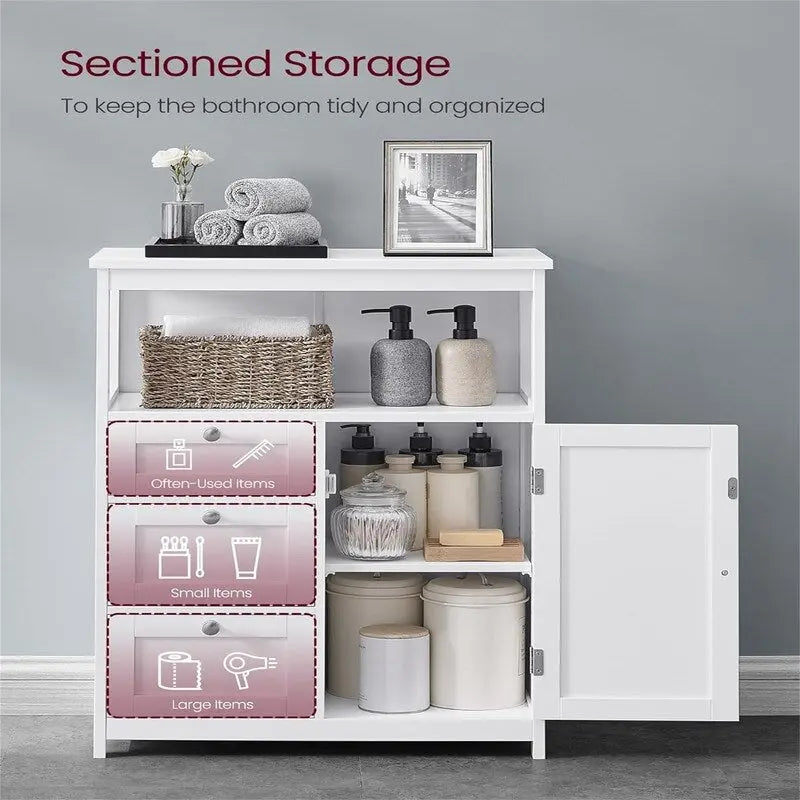 Bathroom Floor Storage Cabinet with 3 Drawers and Adjustable Shelf, White