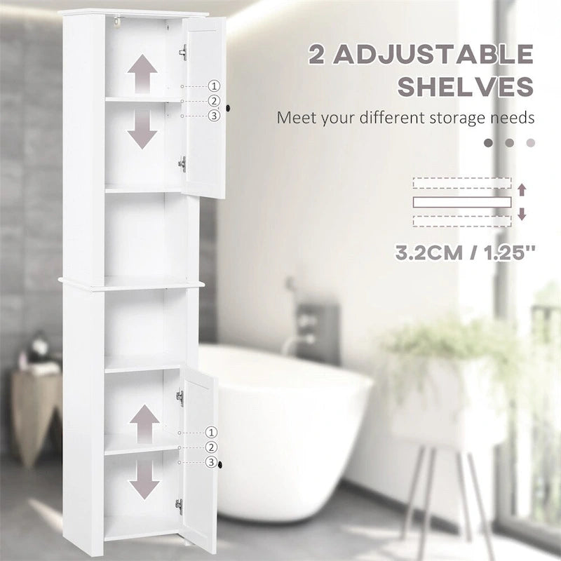 Tall Freestanding Linen Tower Cabinet with 2 Doors and 2 Open Shelves, White