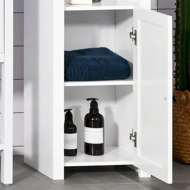 Tall Freestanding Linen Tower Cabinet with 2 Doors and 2 Open Shelves, White