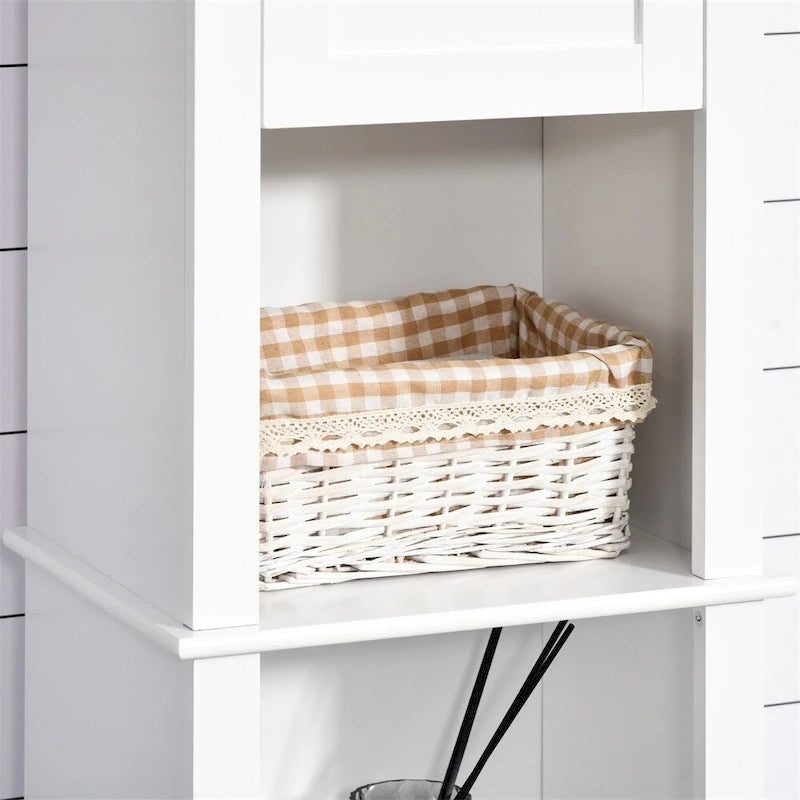 Tall Freestanding Linen Tower Cabinet with 2 Doors and 2 Open Shelves, White