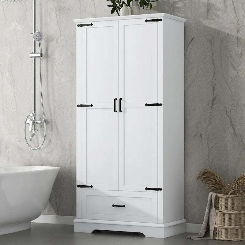 Tall Bathroom Storage Cabinet with 2 Doors, 1 Drawer and Adjustable Shelves, White