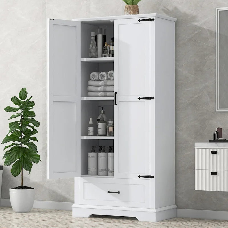 Tall Bathroom Storage Cabinet with 2 Doors, 1 Drawer and Adjustable Shelves, White